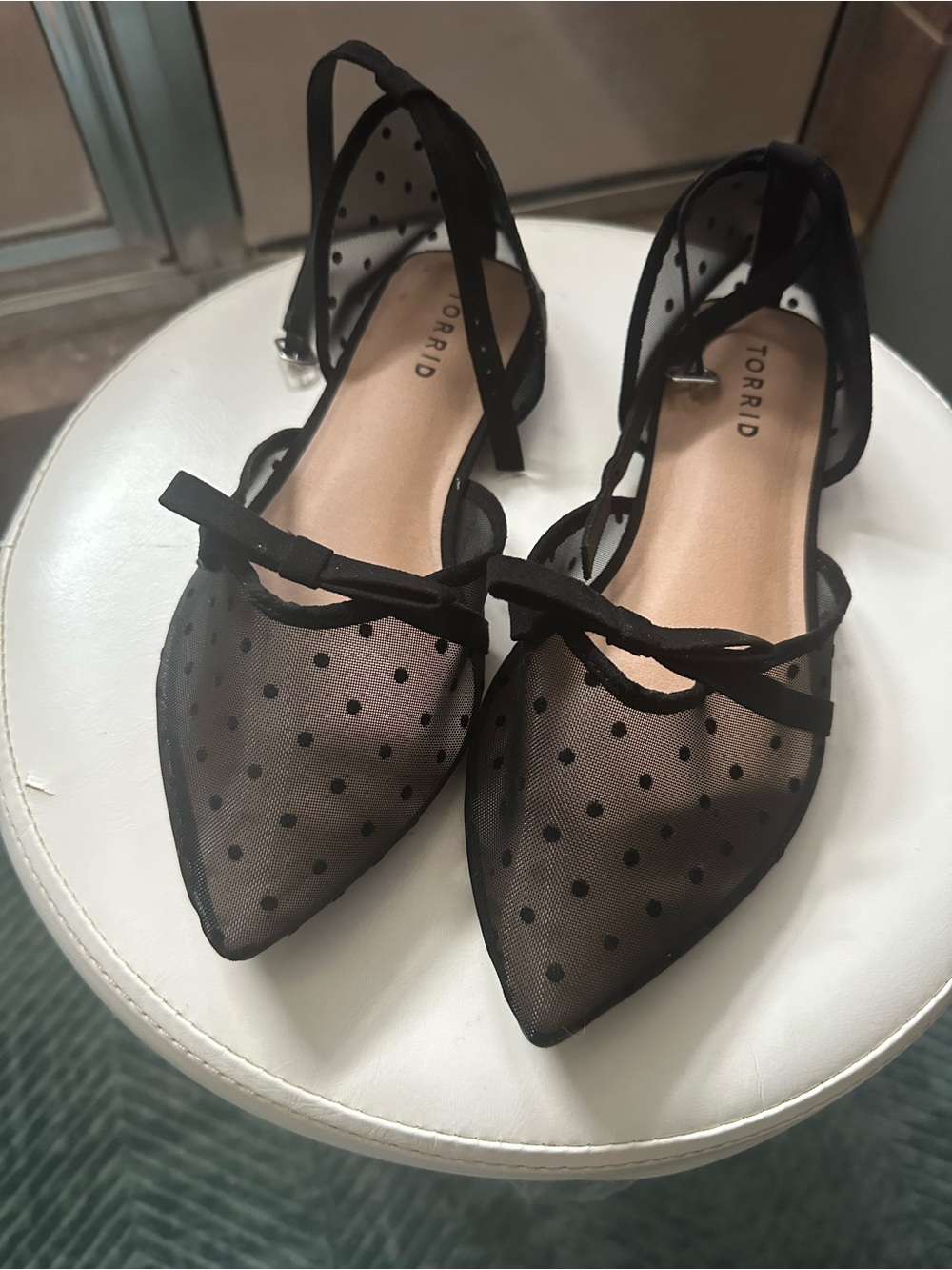 torrid Black Polka Dot Pointed-Toe D'Orsay Flats with Ankle Strap